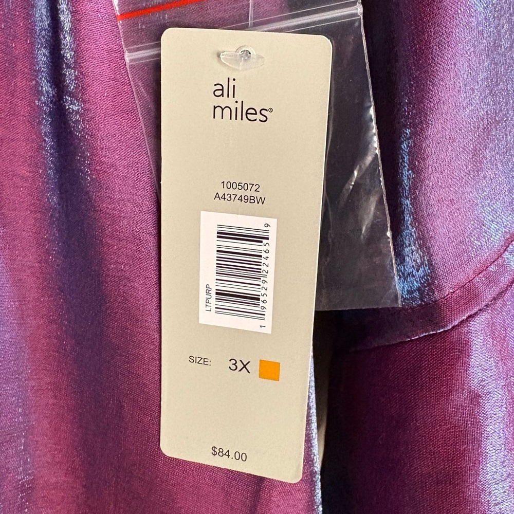 Ali Miles Shimmering Purple Button Down Shirt 3X - Picture 5 of 16